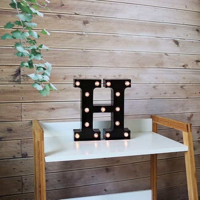 Light Up Black Alphabet Marquee Letters Sign LED Marquee Number Lights Sign for Night Light Home Bar Christmas Lamp Birthday Party Wedding Decoration H - LeafyLoom