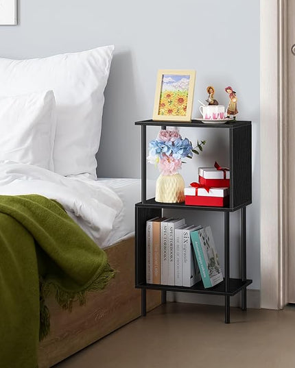 ETELI 3 Tier Small Bookshelf Black Book Shelf for Small Spaces S Shaped Bookcase Organizer for Office, Kids, Living Room Bedroom Home Corner - LeafyLoom
