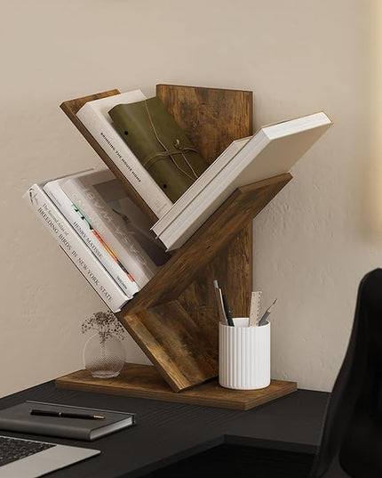 Furinno Tree Bookshelf 3-Tier Floor Standing Tree Bookcase, Amber Pine - LeafyLoom