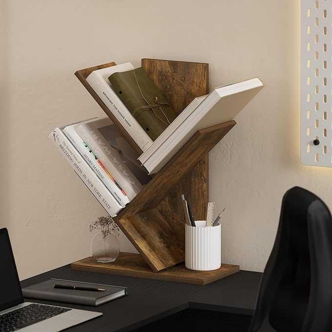 Furinno Tree Bookshelf 3-Tier Floor Standing Tree Bookcase, Amber Pine - LeafyLoom