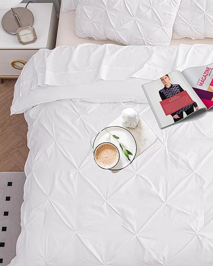 LANE LINEN Bedding Comforter Set for Split King Mattress, Soft 8 Piece Split King Bed in a Bag with 1 King Comforter, 1 King Size Flat Sheet, 2 Twin XL Fitted Sheets, 2 Pillowcases & 2 Shams - White - LeafyLoom