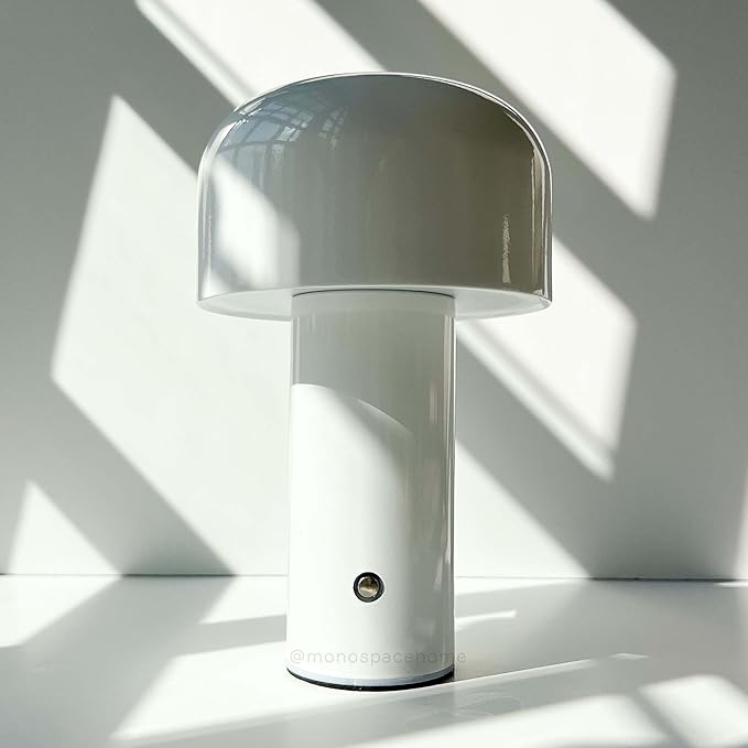 Monospace Mushroom Lamp | Minimalist Lamp (White) | Modern Metal Table Lamp | LED Bedside Lamp | 3 Color Settings - LeafyLoom