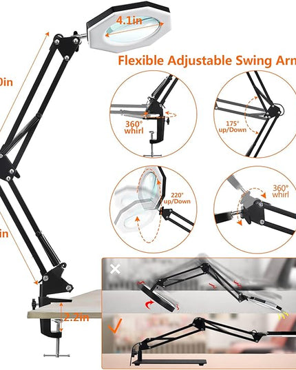 10X Magnifying Glass with Light and Stand,KUVRS 2200 IM 3-Color LED Magnifying Lamp, Magnetic Helping Hands, Adjustable Arm Large Base & Clamp Magnifier with Light for Soldering Craft Hobby Close Work - LeafyLoom