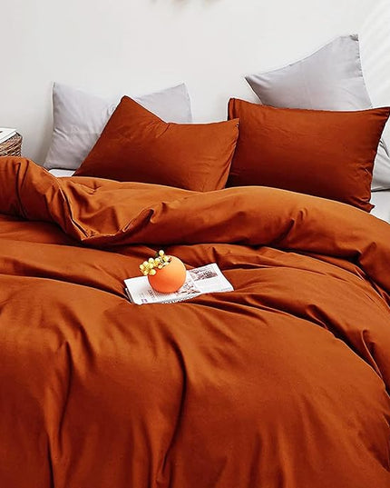 Rust Comforter Sets Burnt Orange Bedding Set King Reddish Caramel Color Terracotta Bed Set 3 Pieces Women Lightweight Solid Burnt Orange Color Blanket Rust Quilts Set Breathable Bed Comforter - LeafyLoom