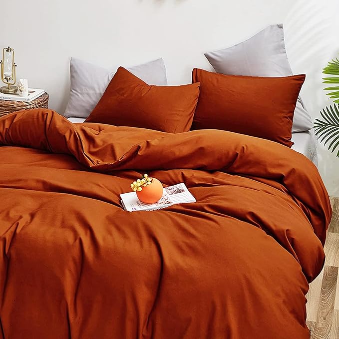 Rust Comforter Sets Burnt Orange Bedding Set King Reddish Caramel Color Terracotta Bed Set 3 Pieces Women Lightweight Solid Burnt Orange Color Blanket Rust Quilts Set Breathable Bed Comforter - LeafyLoom