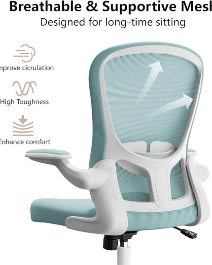 Ergonomic Office Chair, Comfort Swivel Home Office Task Chair, Breathable Mesh Desk Chair, Lumbar Support Computer Chair with Flip-up Arms and Adjustable Height - LeafyLoom