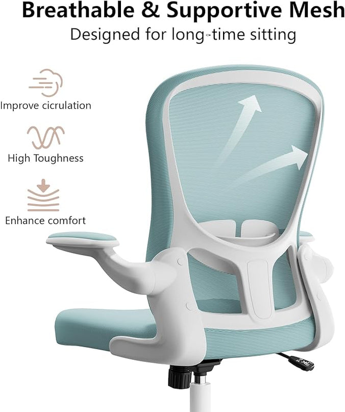 Ergonomic Office Chair, Comfort Swivel Home Office Task Chair, Breathable Mesh Desk Chair, Lumbar Support Computer Chair with Flip-up Arms and Adjustable Height - LeafyLoom