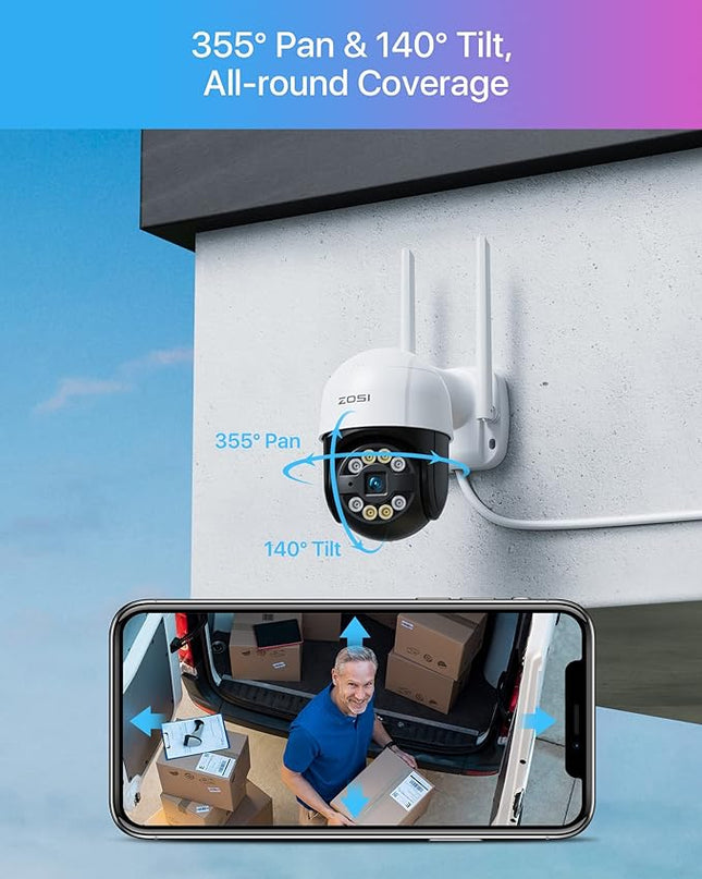 ZOSI C289 2K Pan/Tilt WiFi Add On Camera, 3MP Plug-in Outdoor PT Security Camera, Night Vision, Human Detection, 2 Way Audio, Smart Light Siren, Only Work 2K WiFi NVR System(ZR08RP,ZR08LL) ZOSI