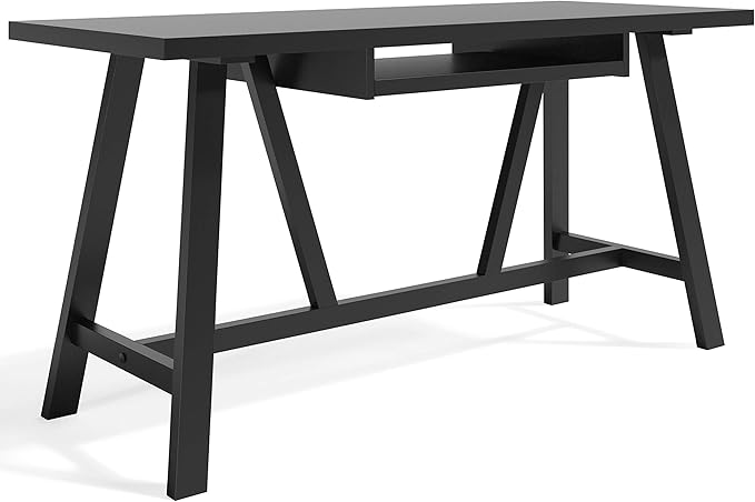 SIMPLIHOME Dylan SOLID WOOD Modern Industrial 60 inch Wide Home Office Desk, Writing Table, Workstation, Study Table Furniture in Black - LeafyLoom