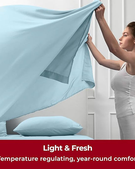 Mellanni Queen Sheets Set - 6 PC Iconic Collection Bedding Sheets & Pillowcases - Hotel Luxury, Ultra Soft, Cooling Bed Sheets - Deep Pocket up to 16 inch - 6 PC (Queen, Aqua w/Extra Pillow Cases) - LeafyLoom
