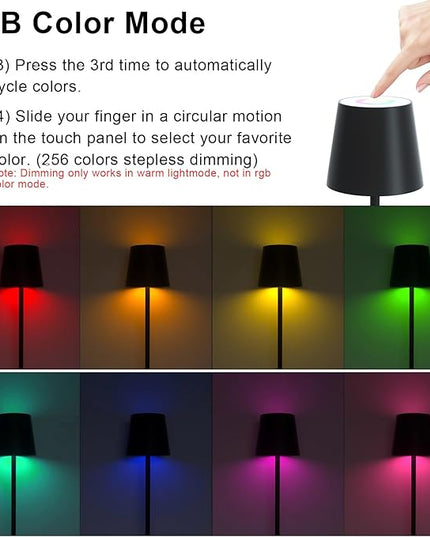 ORALUCE RGB Cordless Table Lamp Rechargeable, LED Battery Operated Desk Lamp with Type-C Charging Port, Multiple Colour Stepless Dimming Touch Lamp for Outdoor Party/Coffee Shop/Camping/Bars, 1 Pack - LeafyLoom