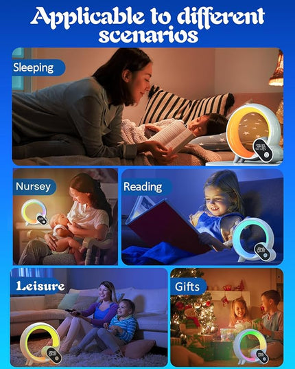 Smart Night Light for Kids,Wake Up Light Sunrise Alarm Clock,Ambient Light & Sleep Assistant White Noise Sound Machine Baby Night Light,App,Bluetooth Speaker,Snooze,Timer,Remote Control,Ideal for Gift - LeafyLoom