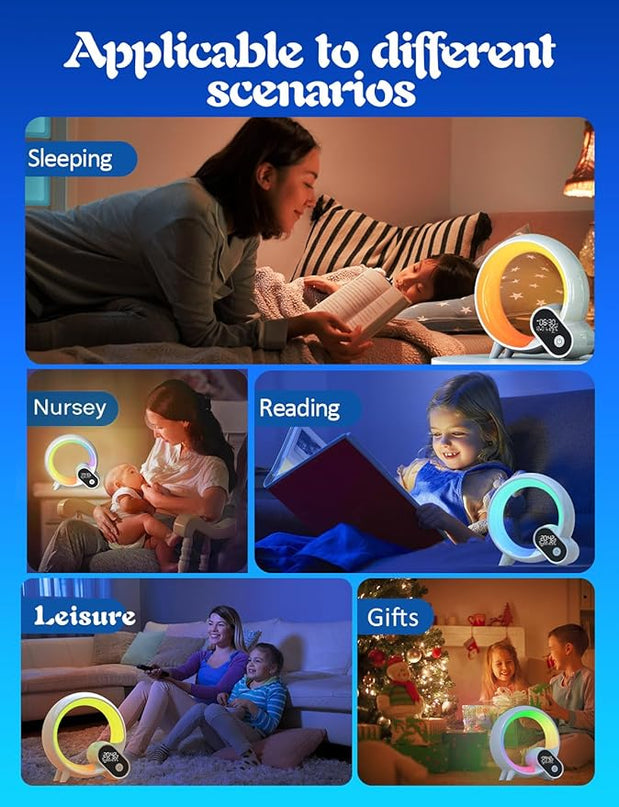 Smart Night Light for Kids,Wake Up Light Sunrise Alarm Clock,Ambient Light & Sleep Assistant White Noise Sound Machine Baby Night Light,App,Bluetooth Speaker,Snooze,Timer,Remote Control,Ideal for Gift - LeafyLoom