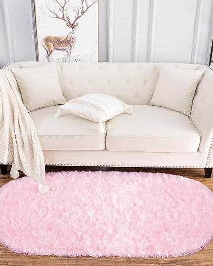 Noahas Ultra Soft Fluffy Rugs,Pink Area Rugs for Bedroom Shaggy Oval 2.6' x 5.3' Kids Bedroom Fuzzy Bedside Small Carpet Aesthetic,Nursery Rug for Baby,Room Decor for Teen Girls - LeafyLoom