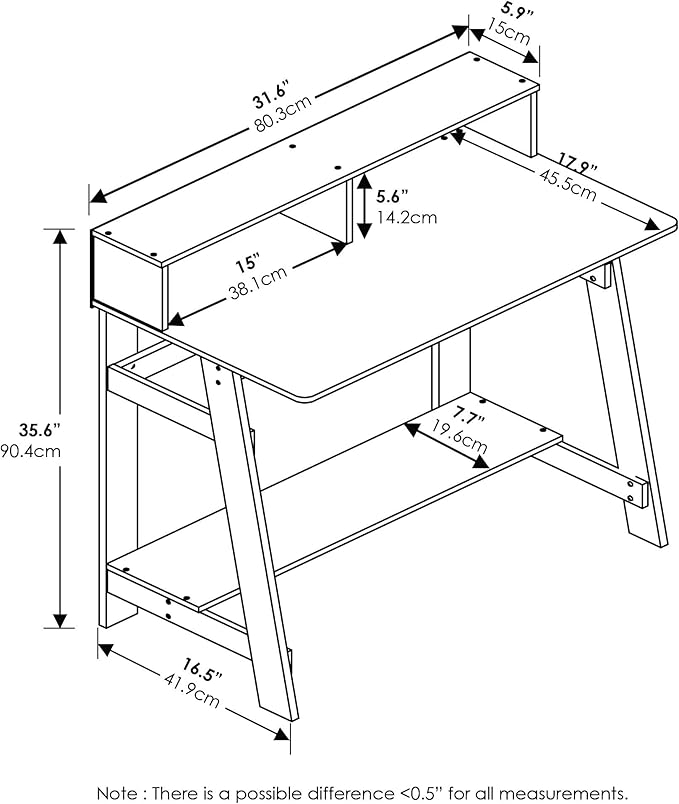 Furinno Simplistic A Frame Computer Desk, Black/French Oak Grey - LeafyLoom