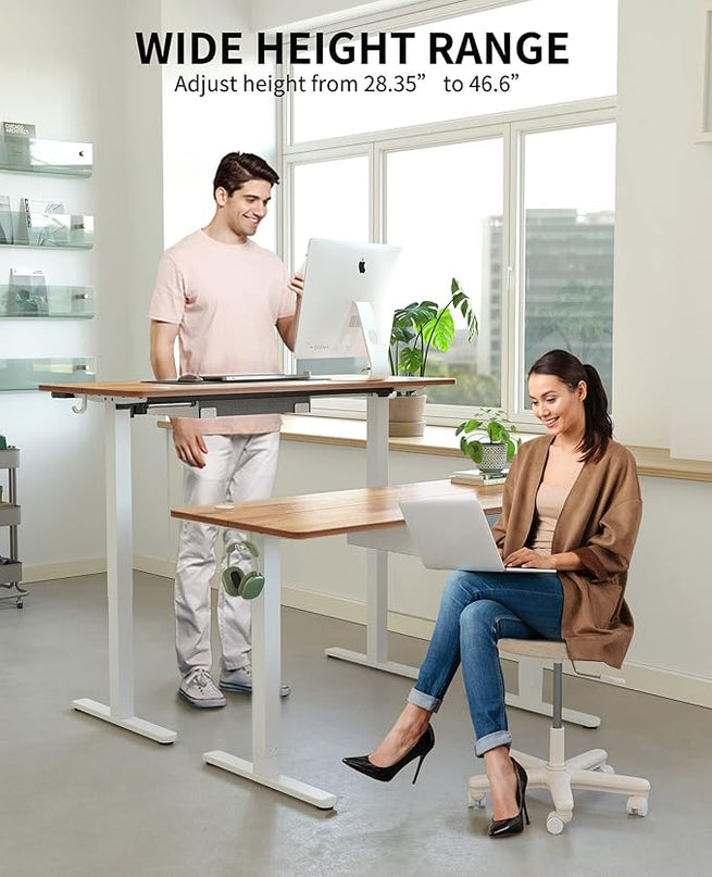 BANTI Electric Standing Desk with Drawer, Adjustable Height Sit Stand Up Desk, Home Office Desk Computer Workstation, 63x24 Inches, Ligh Vintage Brown - LeafyLoom