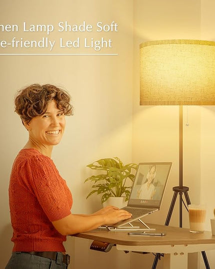 BoostArea Floor Lamp for Living Room, Tripod Floor Lamp, Linen Lamp Shade, Mid Century Standing Lamp for Living Room, Bedroom, Study Room and Office（Bulbs Not Included） - LeafyLoom