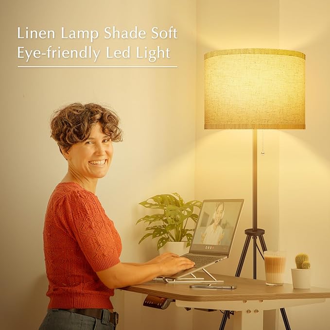 BoostArea Floor Lamp for Living Room, Tripod Floor Lamp, Linen Lamp Shade, Mid Century Standing Lamp for Living Room, Bedroom, Study Room and Office（Bulbs Not Included） - LeafyLoom