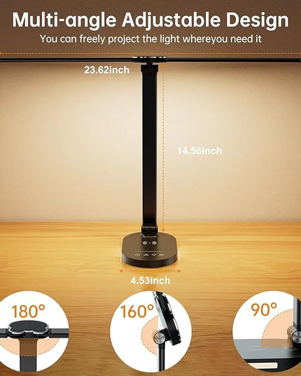 LED Desk Lamps for Home Office, Double Head Touch Desk Lamp with Wireless Charger, Dimmable Desk Light with USB Charging Port, Adjustable Reading Lamp, Eye-Caring Table Lamp with Night Light, 1H Timer - LeafyLoom