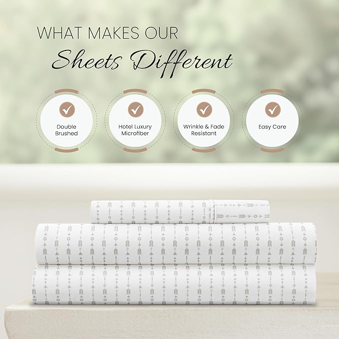 Linen Market 3 Piece Twin Bedding Sheet Set (Light Gray Arrows) - Sleep Better Than Ever with These Ultra-Soft & Cooling Bed Sheets for Your Twin Size Bed - Deep Pocket Fits 16" Mattress - LeafyLoom