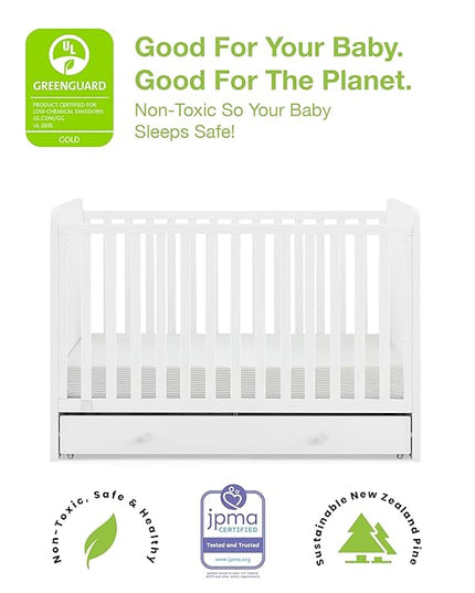 Delta Children babyGap Graham 4-in-1 Convertible Crib with Storage Drawer + Brannan Bear Bookcase with Bins + Brannan Bear Wall Shelf with 4 Hooks, Bianca White (Bundle) - LeafyLoom