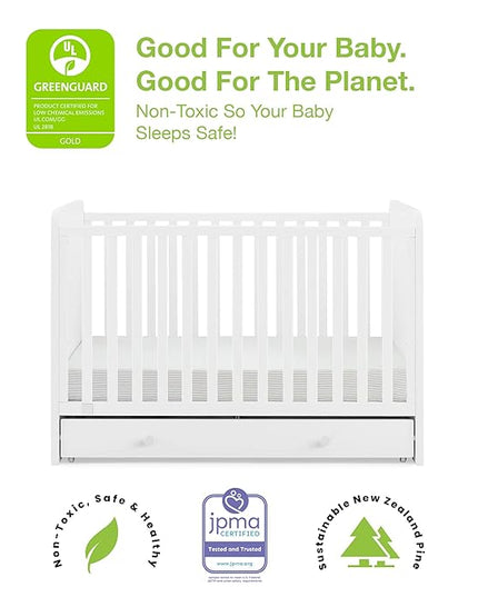 babyGap by Delta Children Graham 4-in-1 Convertible Crib with Storage Drawer TrueSleep Crib and Toddler Mattress (Bundle), Bianca White - LeafyLoom