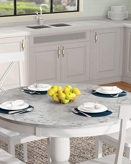 5-Piece Dining, Kitchen Set with Marble-Top Round Table and 4 Comfortable X Back Wood Chairs, Ensemble for Cozy Family Meals, White - LeafyLoom