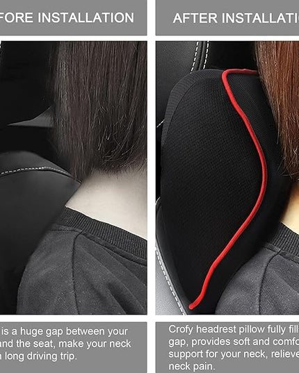2 Pack Car Neck Pillow, Softness Car Headrest Pillow for Driving with Adjustable Strap, 100% Memory Foam and Breathable Removable Cover, Comfortable Ergonomic Design (Red Side Rope) - LeafyLoom
