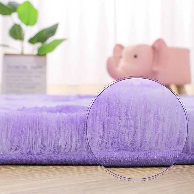 AROGAN Soft Rainbow Area Rugs for Girls Room 2x6 Feet, Fluffy Girls Bedroom Rugs, Princess Rug, Cute Colorful Carpet for Kids Teens Nursery Toddler （Purple） - LeafyLoom