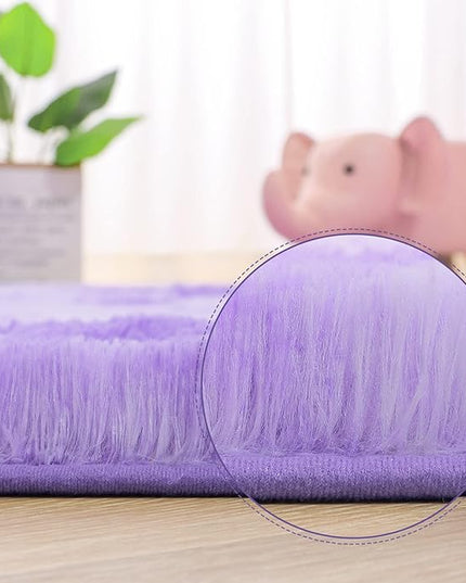 AROGAN Soft Rainbow Area Rugs for Girls Room 4x6 Feet, Fluffy Girls Bedroom Rugs, Princess Rug, Cute Colorful Carpet for Kids Teens Nursery Toddler, Purple - LeafyLoom