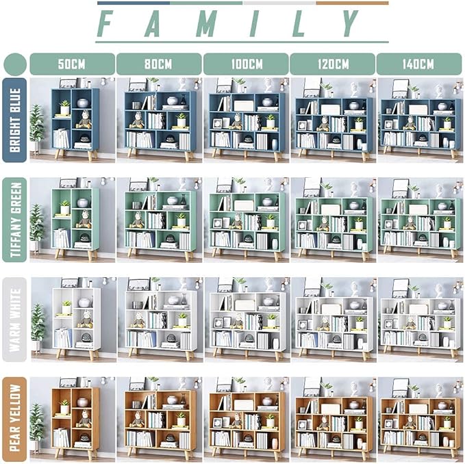 IOTXY Wooden Open Shelf Bookcase - 3-Tier Floor Standing Display Cabinet Rack with Legs, 8 Cubes Bookshelf, Tiffany-Green - LeafyLoom