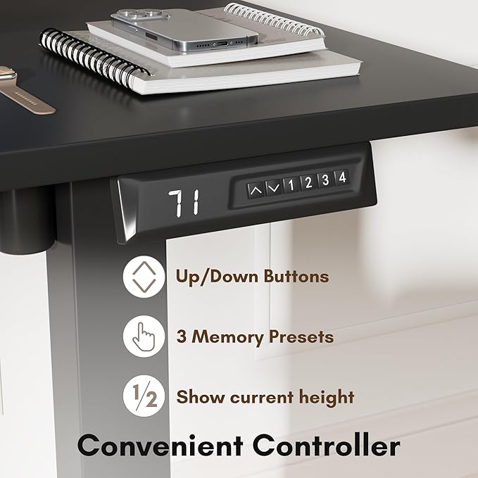Electric Standing Desk 55 Inch, Ergonomic Height Adjustable Table with T-Shaped Metal Bracket Modern Computer Workstations for Home Office, Black, 55 x 24 Inch - LeafyLoom