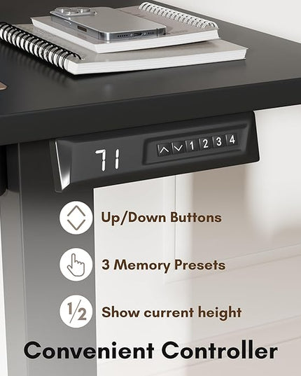 Electric Standing Desk 48 Inch, Ergonomic Height Adjustable Table with T-Shaped Metal Bracket Modern Computer Workstations for Home Office, Black, 48 x 24 Inch - LeafyLoom