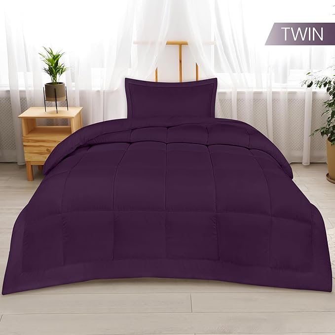 Utopia Bedding Twin Comforter Set Kids with 1 Pillow Sham, Bedding Comforter Sets, Down Alternative Plum/Purple Comforter, Soft and Comfortable, Machine Washable - LeafyLoom