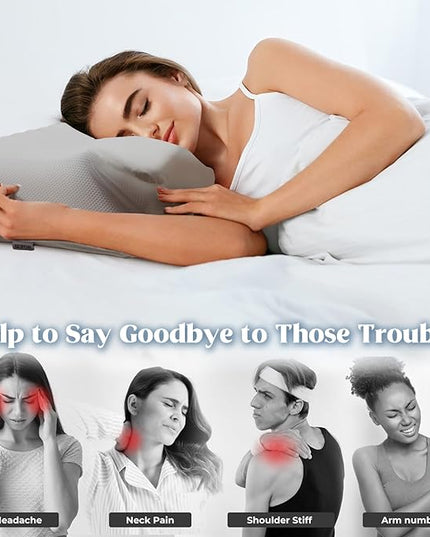 Cervical Pillow for Neck Pain Relief, Cooling Contour Memory Foam Pillows Support Odorless Ergonomic Neck Pillow Adjustable Orthopedic Bed Pillow for Side Back Stomach Sleeper with Pillowcase - LeafyLoom