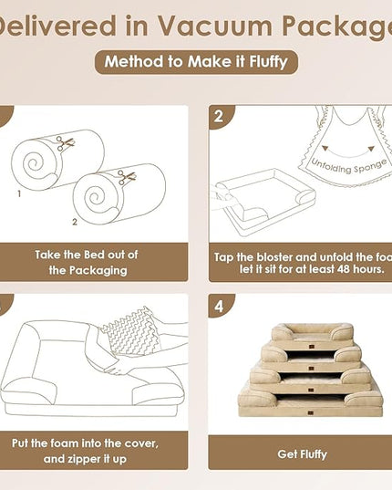 EHEYCIGA Orthopedic Dog Beds for Large Dogs, Waterproof Memory Foam Large Dog Bed with Sides, Non-Slip Bottom and Egg-Crate Foam Large Dog Couch Bed with Washable Removable Cover, Greige EHEYCIGA