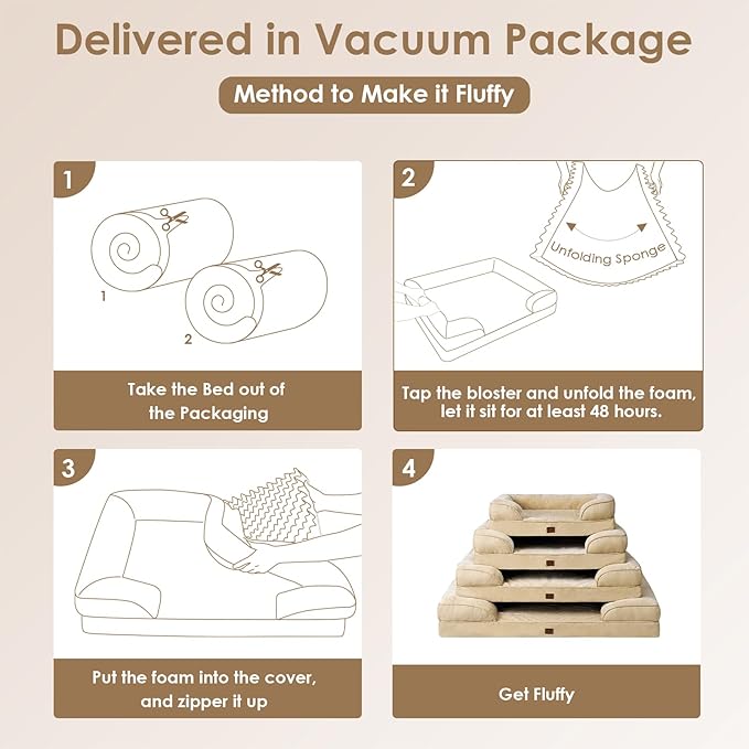 EHEYCIGA Orthopedic Dog Beds for Large Dogs, Waterproof Memory Foam Large Dog Bed with Sides, Non-Slip Bottom and Egg-Crate Foam Large Dog Couch Bed with Washable Removable Cover, Greige EHEYCIGA