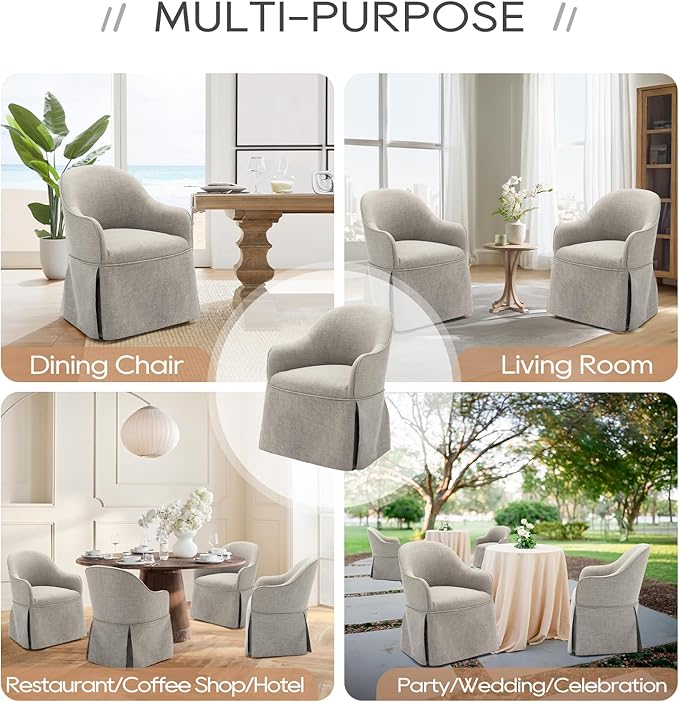 COLAMY Modern Accent Dining Chairs Set of 2, Barrel Accent Armchairs, 20 Inch Dining Accent Chairs with Cover, Fabric Dining Chair for Kitchen,Dining Room,Living Room,Dinner Party, Light Grey - LeafyLoom