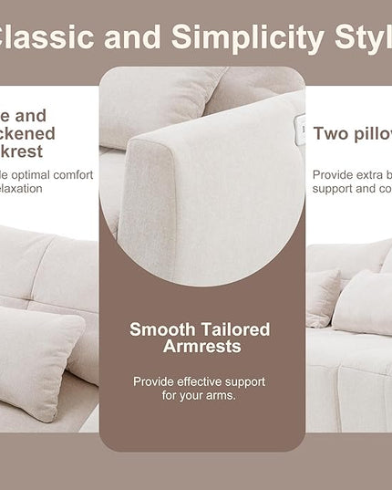 Comfy Cloud Couches for Living Room 113.3" Convertible Sectional Sofa, Beige-c - LeafyLoom