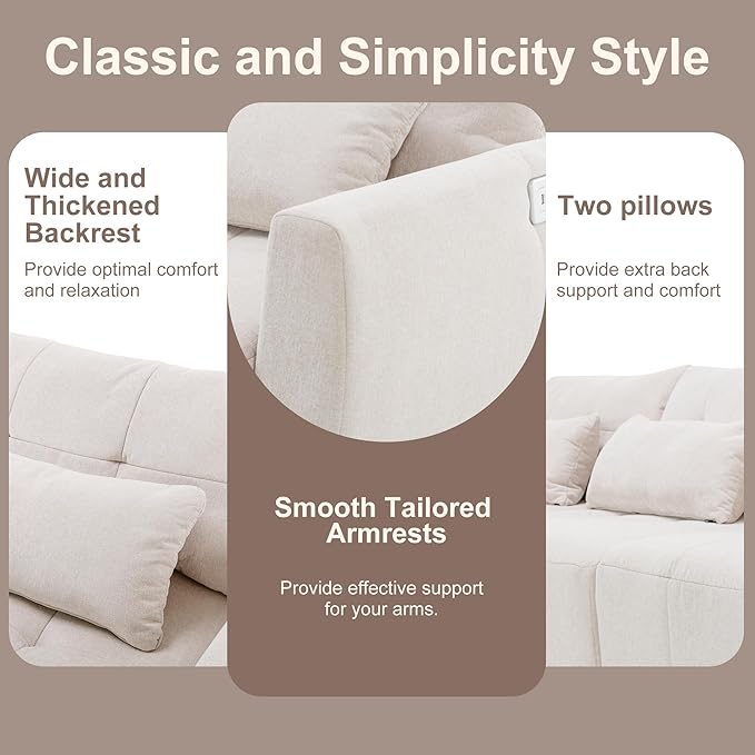 Comfy Cloud Couches for Living Room 113.3" Convertible Sectional Sofa, Beige-c - LeafyLoom