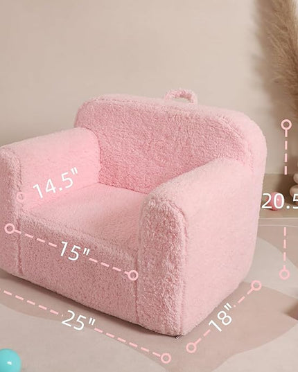 Kids Snuggly-Soft Sherpa Chair, Cuddly Toddler Foam Chair for Boys and Girls, Pink - LeafyLoom