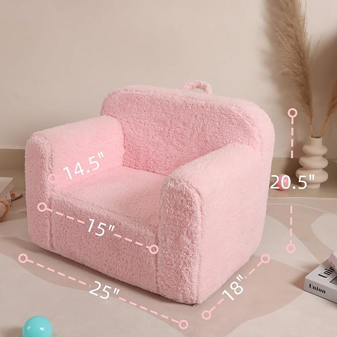 Kids Snuggly-Soft Sherpa Chair, Cuddly Toddler Foam Chair for Boys and Girls, Pink - LeafyLoom