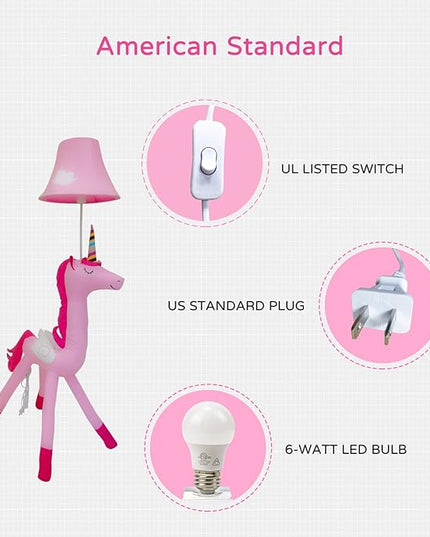 Floor Lamp, Pink Unicorn Design 51inch Tall Standing Lamp for Girl’s Bedroom, Hand-Stitched Toy Lamp Decorate Living Room, with an E26 LED Bulb - LeafyLoom