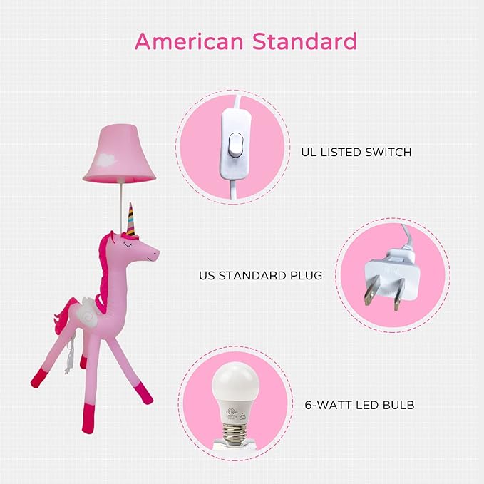 Floor Lamp, Pink Unicorn Design 51inch Tall Standing Lamp for Girl’s Bedroom, Hand-Stitched Toy Lamp Decorate Living Room, with an E26 LED Bulb - LeafyLoom