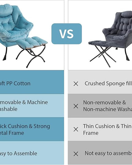 Lazy Chair with Ottoman, Modern Chair with Folding Footrest, Lounge Accent Chair, Comfortable Reading Chair (Light Blue) - LeafyLoom