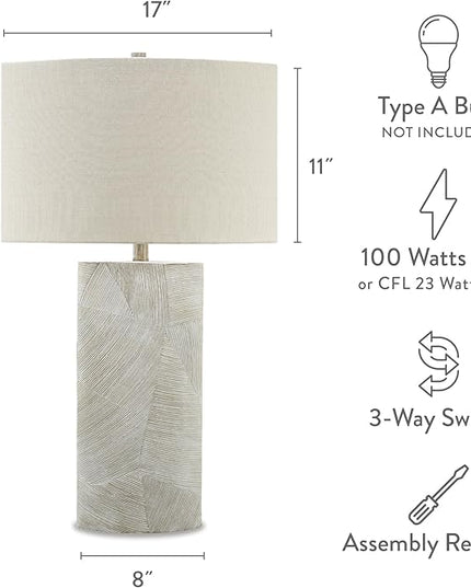 Signature Design by Ashley Bradard 30" Contemporary Ceramic Detailed Table Lamp, Ivory Whitewash - LeafyLoom