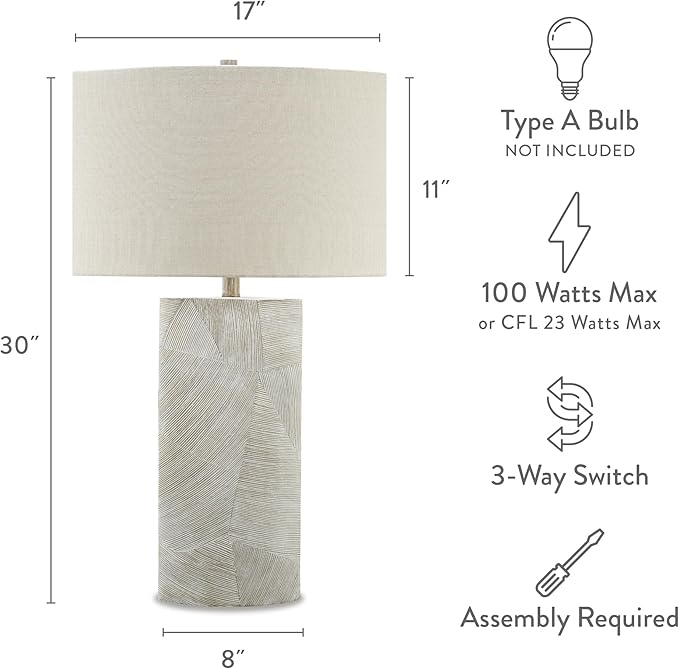 Signature Design by Ashley Bradard 30" Contemporary Ceramic Detailed Table Lamp, Ivory Whitewash - LeafyLoom