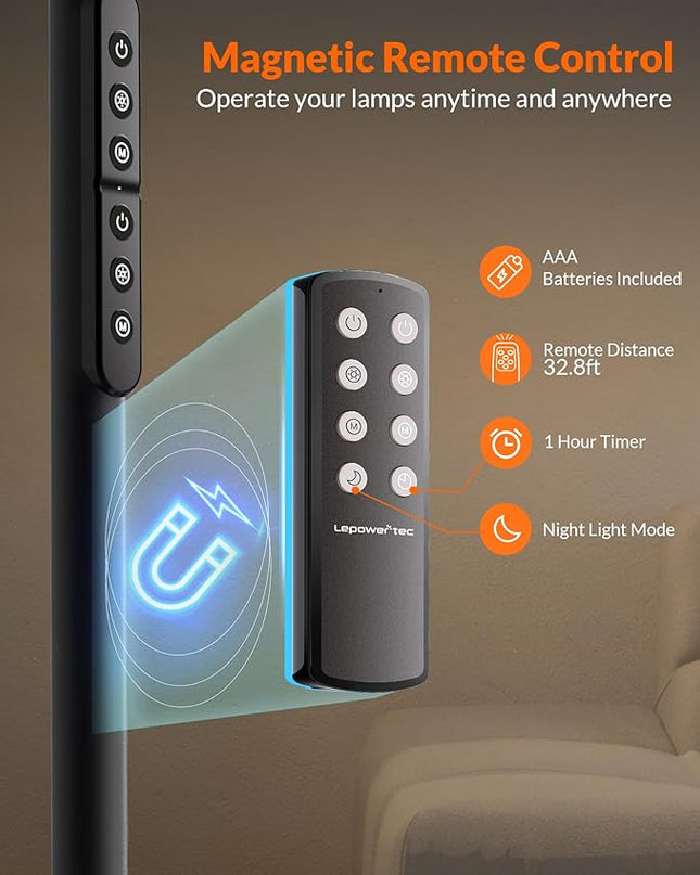 Floor Lamp for Living Room, Bright Standing Lamp with Wall Switch and Remote, 60 Lighting Effects Led Reading Lamp, Torchiere Floor Lamp for Bedroom, Office, Corner - LeafyLoom