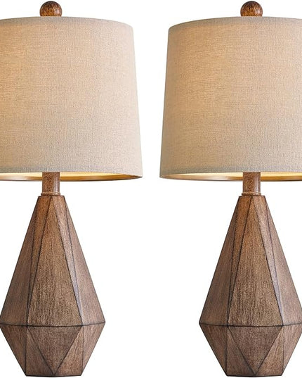 PoKat 20.25" Retro Farmhouse Table Lamp Set of 2 for Living Room Bedroom Rustic Linen Bedside Nightstand Lamps for Kids Room Study Room Office Table Lamps Resin - LeafyLoom