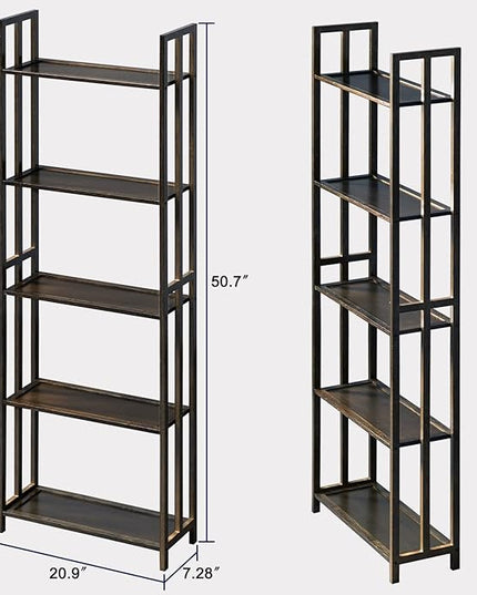 COPREE 5 Tier Bookshelf, Bamboo Space-Saving Tall Book Shelves,Walnut-Colored Freestanding Narrow Book Rack Organizer Shelving Unit Storage for Small Space, Living Room, Bedroom and Office - LeafyLoom